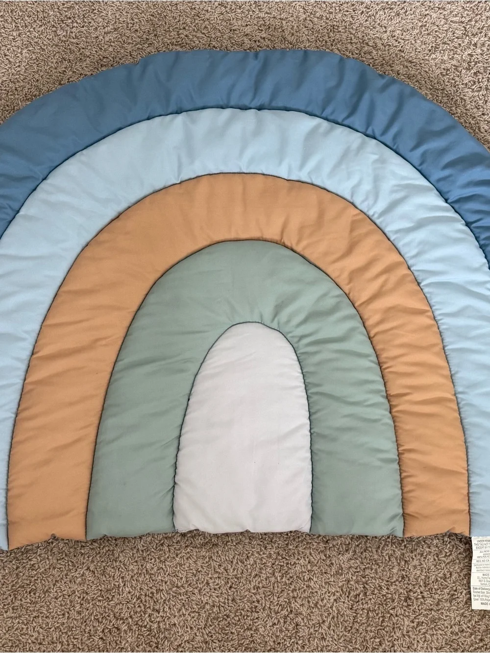 Kids Neutral Rainbow Quilted Play Mat - Blue, Tan, Green, Cream